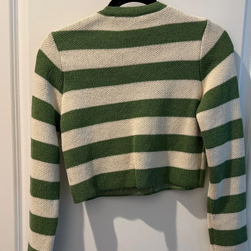Zara Striped Green and Cream Cardigan with Gold Buttons - Picture 3 of 3